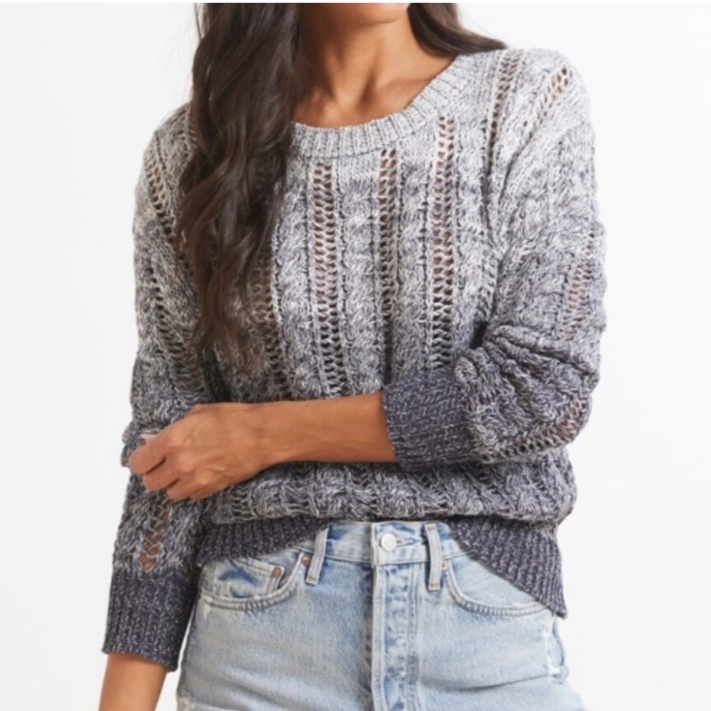 John + Jenn Hudson Pullover Sweater Cable Open Knit Gradient Navy Blue Medium
